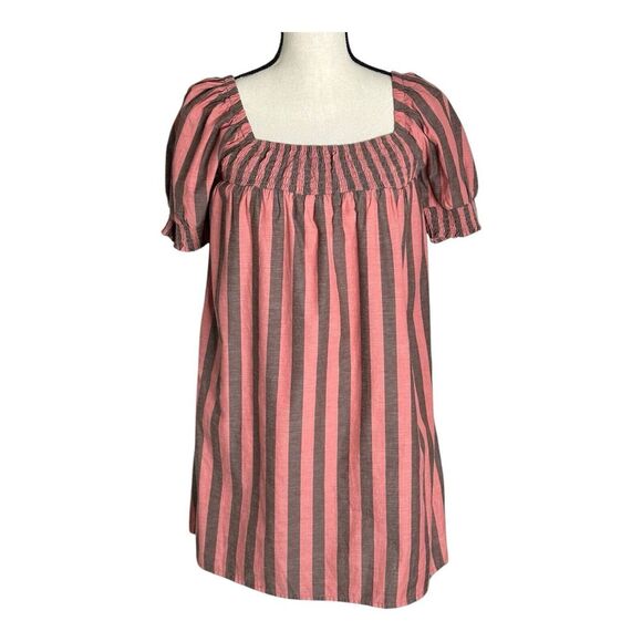 Mille Jane Size XS • Resort & Travel Mini Dress in Pink Gray Stripe Puff Sleeve - Picture 4 of 15